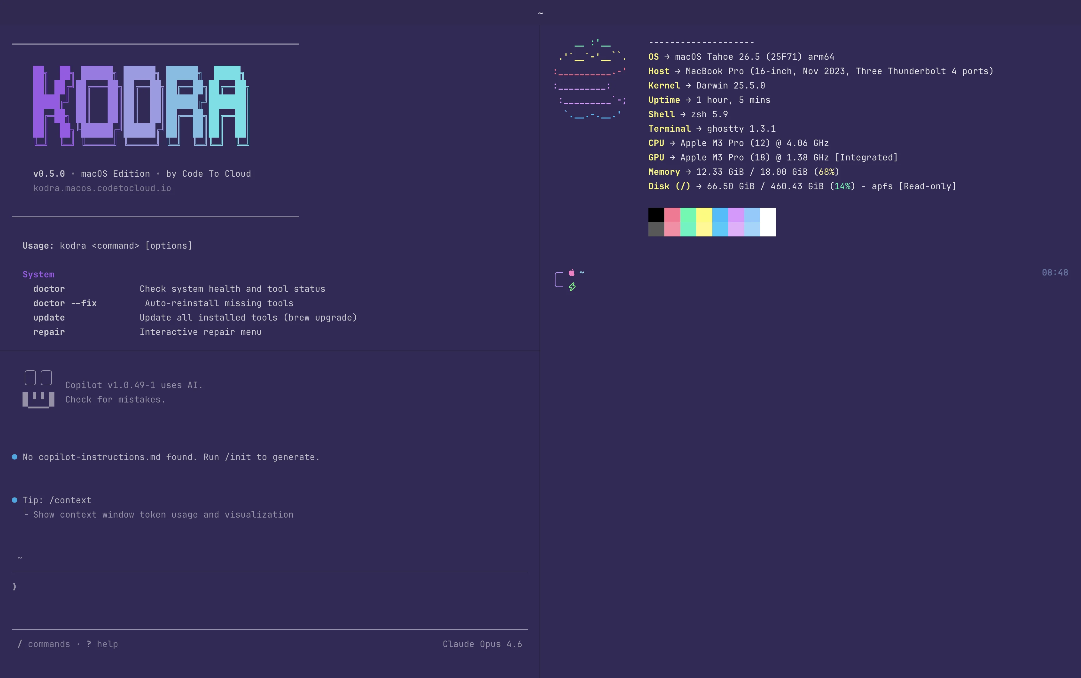 Kodra macOS developer environment — Ghostty terminal with tmux, OpenCode AI, and 40+ open-source tools on Apple Silicon